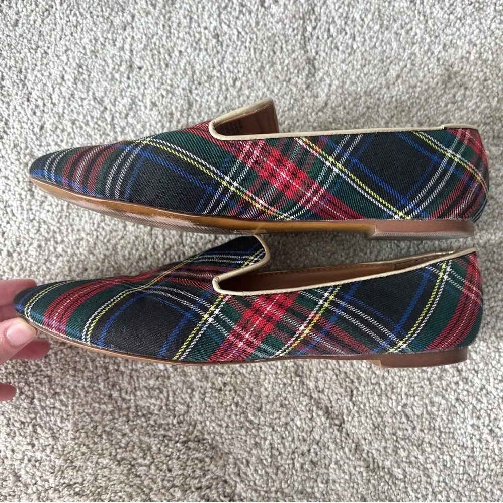 J. Crew Stewart Smoking Loafer Tartan Plaid Red Green Slip On Holiday Preppy